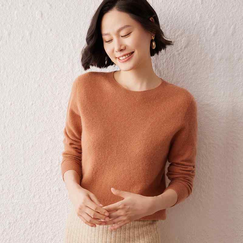 編み物 レディース シームレス ラウンドのど首 カシミール 羊毛 ティーシャツ スウェーター 長袖 無地 分かりやすい 秋冬 ゆったり 好いたらしいめ 通い 執務室 心地よい