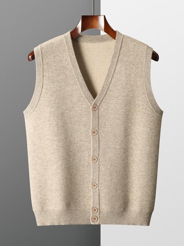 編み物より良い メンズ カシミール羊毛 ジレ 秋冬 朦朦たる Vのど首 ノースリーブ 開襟 商行為 心地好い 雅びやか 事務室 普段使い走り 着回し レイヤードスタイル 駱駝 米国海軍 薄墨色