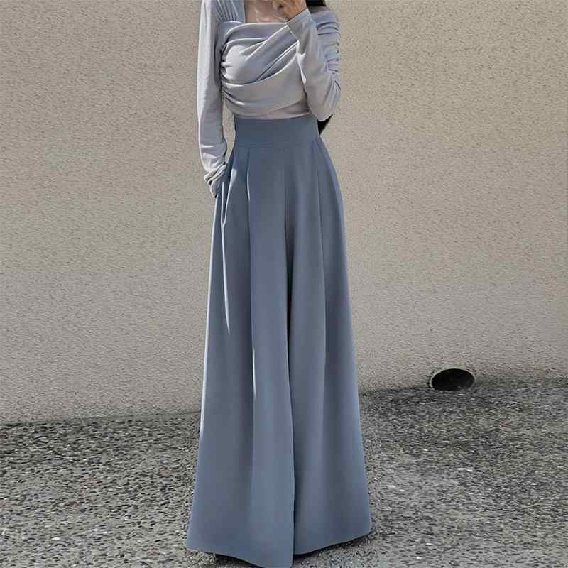 パンツ レディース ワイドスラックス 春夏秋 ポリエステル 微ストレッチ ハイウエスト 着痩せ 細見え プリーツ ドレープ 落ち感 フルレングス きれいめ オフィス カジュアル 上品｜bloomelier