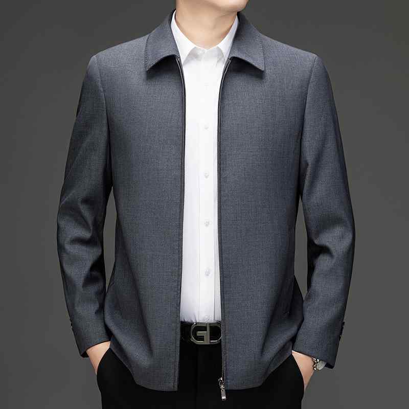 ジャケット メンズ 春秋 ウール素材 薄手 カジュアル テーラードカラー ジッパー開閉 形態安定加工 無地 長袖アウター ミドル世代向け 上質な紳士スタイル｜bloomelier