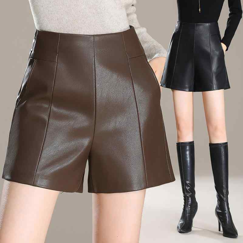 パンツ レディース 羊革 ハイウエスト Aライン ワイドシルエット ショートパンツ 秋冬 エレガント スタイルアップ 通勤 オフィス|bloomelier