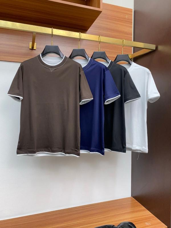 Tシャツ メンズ 大人上品 カジュアル クルーネック 半袖 切り替え フェイクレイヤード ゆったりシルエット 光沢コットン UVカット 吸汗速乾 ドロップショルダー カットソー|bloomelier