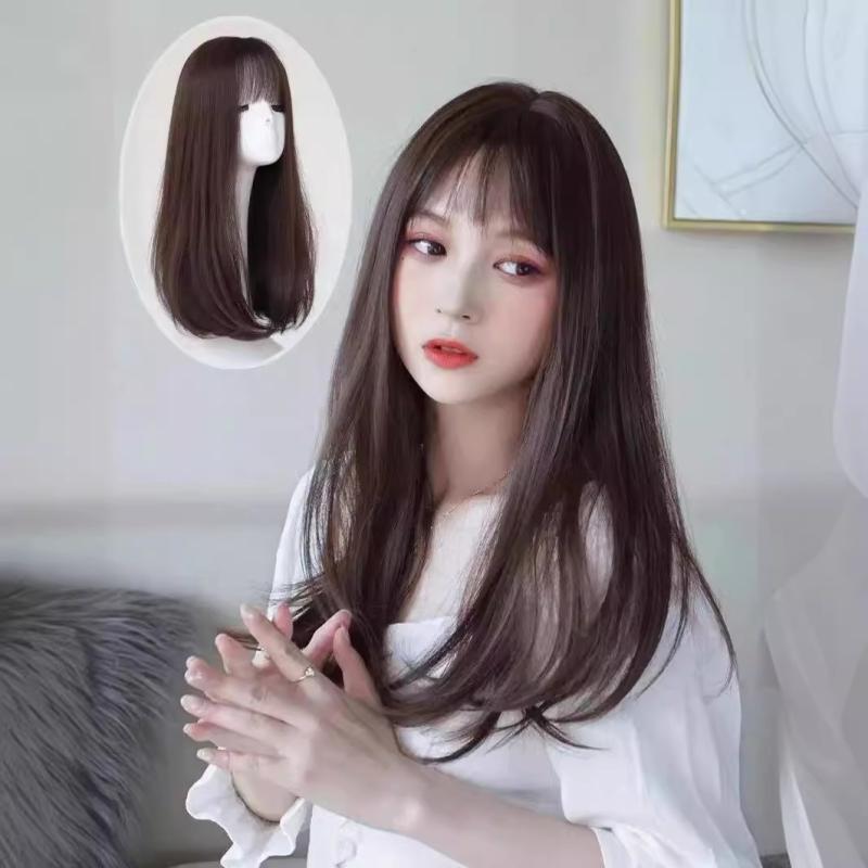 フルウィッグ レディース 人毛 ロングストレート 黒髪 自然なつむじ 手植え パーマ カラー対応 白髪カバー 若見え ヘアチェンジ ファッションスタイル 軽やか 通気性｜bloomelier