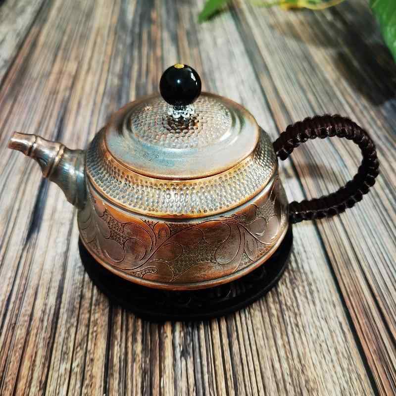 茶壺 急須 紫銅 槌目 ハンドメイド レトロ 和風 軽量 湯沸かし ティーポット 茶道具 工芸品 職人仕上げ|bloomelier