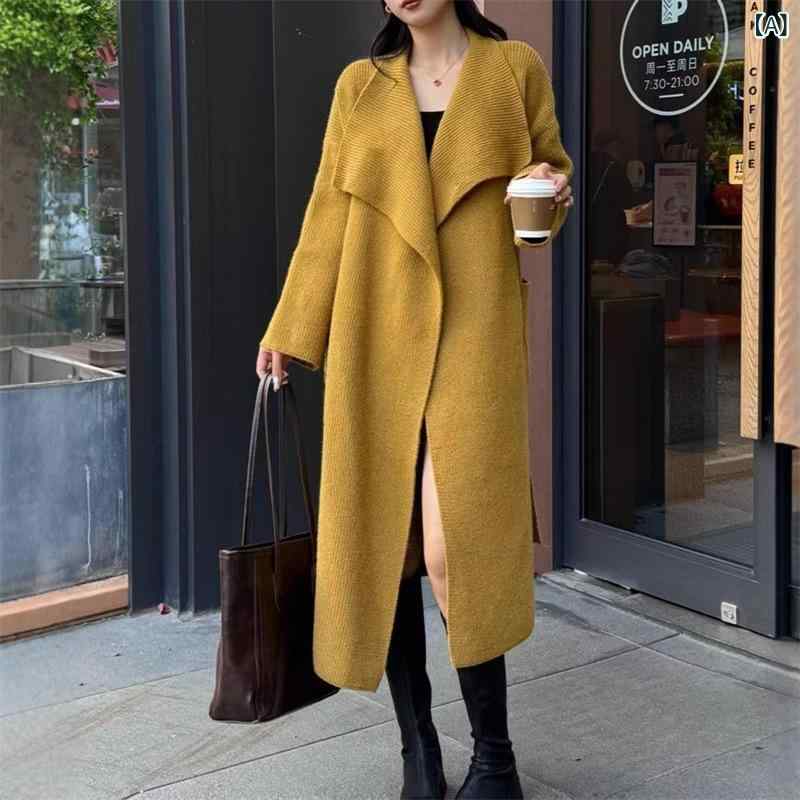 編み物 レディース ロング ジレー 大襟 落とし肩 濫りがわしい 胴締め付き添い人 朦々たる 秋冬 ポリエステル混 うつり変わり 無地 日韓 心地よい ゆったり 生姜 オレンジ色 ベージュ