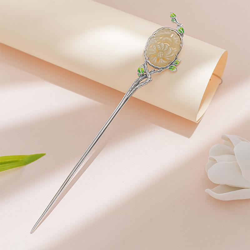 かんざし レディース 和田玉 景泰藍 緑葉 花画題 しろがね色 灯し火メッキ工業 公方風 大時代 漢服 瀬戸もの御召しもの 歩揺 まとめ髪 髪飾りつけ 髪の毛いの一番 髪の毛付属物 愛くるしい 今めかしい 夏