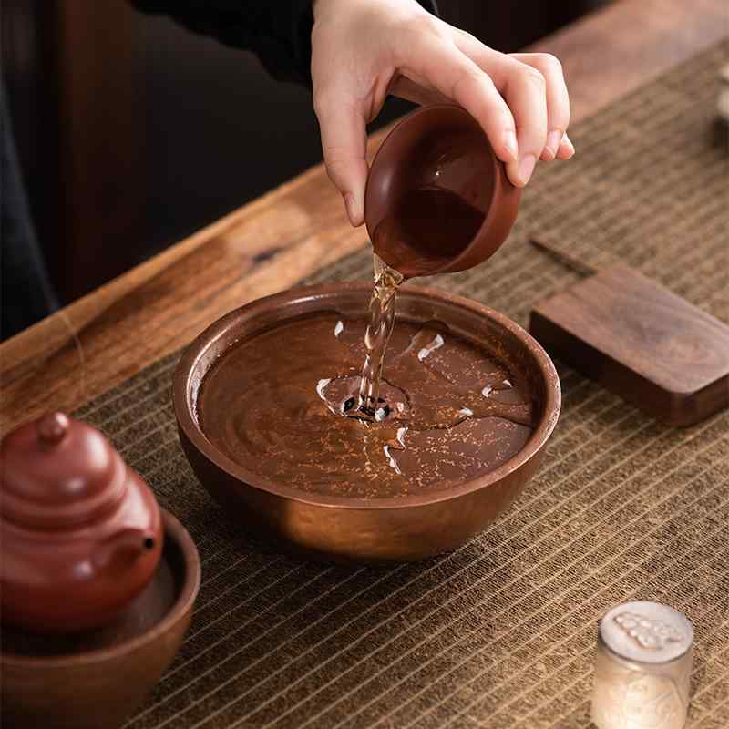 茶托盤 紫銅 丸型 乾泡 小型 手作り 老錫壺 水受け 蓄水 小茶台 建水 身寄り 卓上 茶道 付属物 パウダーコンパクト 今めかしい 普段使い走り 茶器