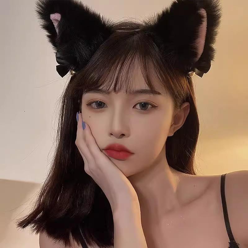カチューシャ レディース 猫耳 鈴付き添い人 愛くるしげ お手々お手伝いさん 髪飾りつけ 髪の毛佩び物 ふわふわ 梳毛糸製 コスプレ 寄りあい用