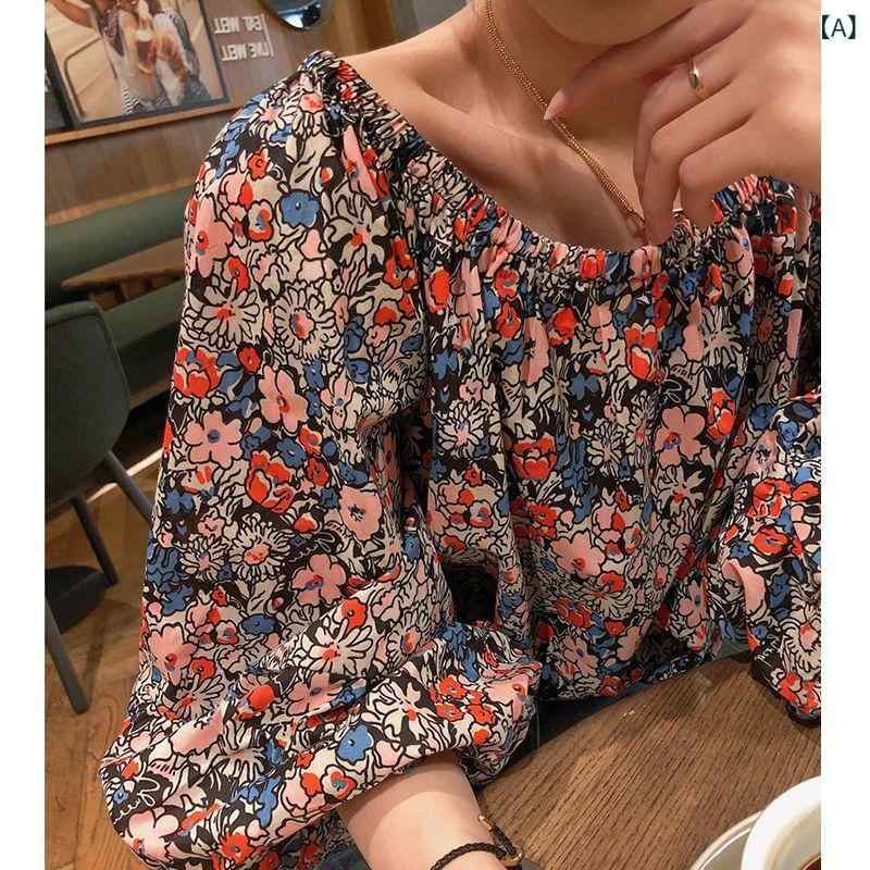 トップ レディース 春夏 オフショルダー パフ衣袂 花柄 ゆったり 体型取りまかなう レトロ 気が大きい シフォン調 ふんわり 割れ易い見せかけ 女子らしい 心地よい トップス