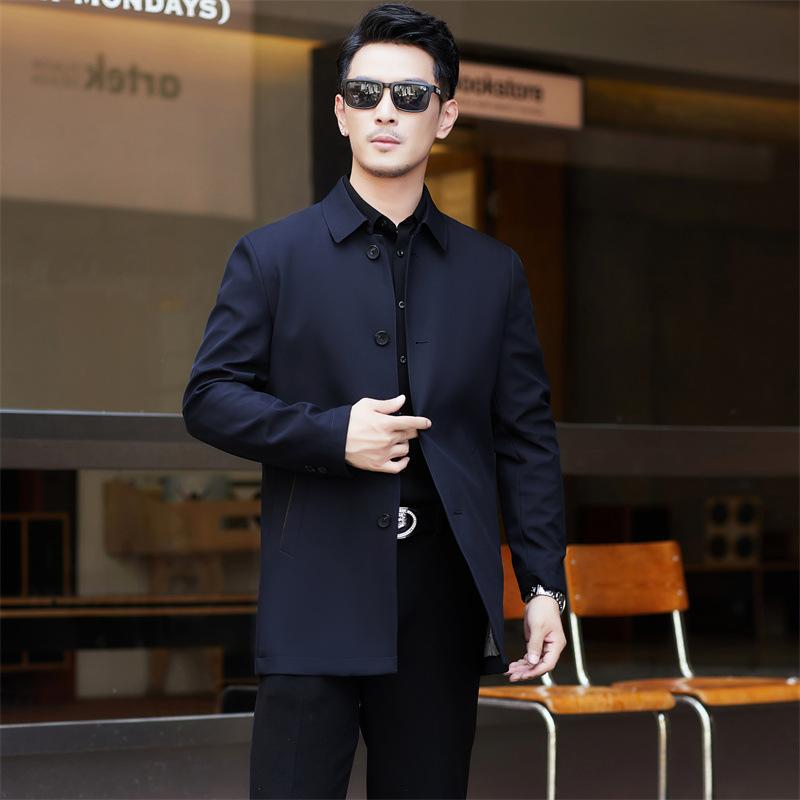 厚地の外套 メンズ ロング丈 テーラードジャケット アウター 商行為 心地よい 襟付き添い人 襟元 無地 事務服 通い 長袖 成人男性服 秋春
