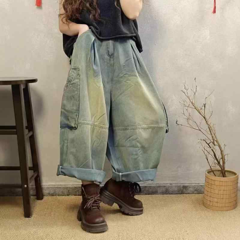 ズボン下 レディース カーゴパンツ 広広としたズボン下 猥りがわしい ゆったり ヴィンテージ風 ウォッシュ産業 大型隠し ジーンズ 心地好い 春夏
