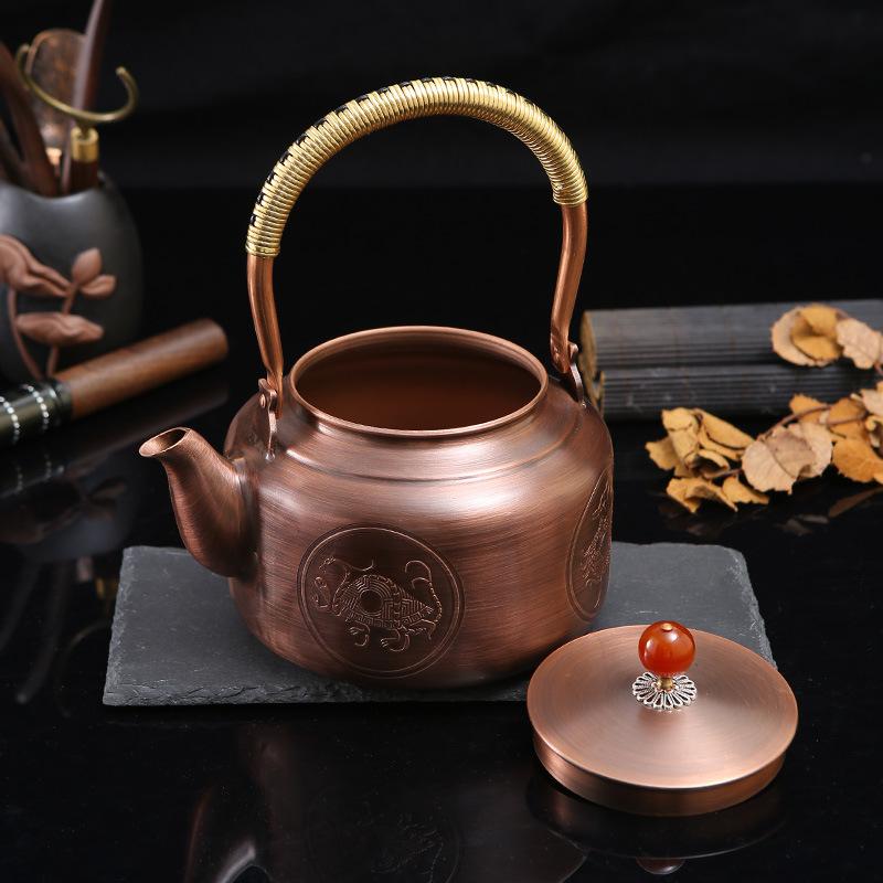 ティーポット 銅製 四神 蓋付き添い人 御前上等感 茶器 引っ切りない型 銅瓶 アンティーク風 レトロ 煎茶器 茶道具