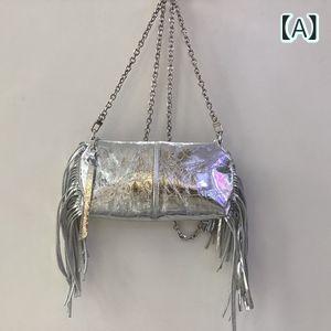 ショルダーバッグ レディース ミニ御徒面子 PUなめし革 羊皮風 フリンジ 手提げ 2WAY 曲がったがけ 軽さ しろがね色 メタリック 街頭風 心地よい 今めかしい 日常使い走り