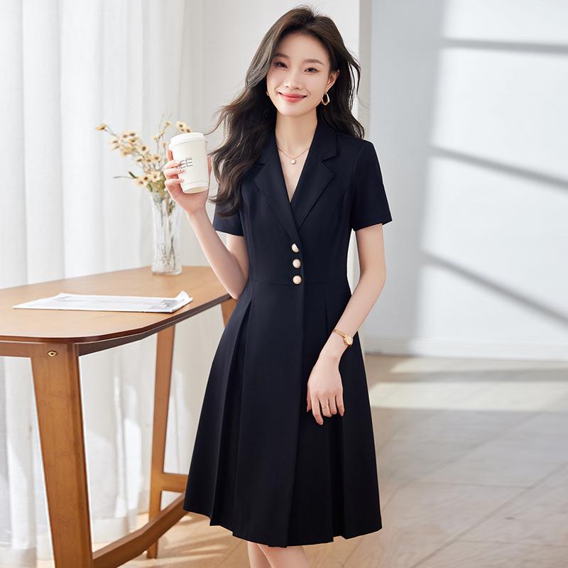 ワンピース レディース 春夏 半袖 Vネック ミモレ丈 セミフォーマル タイト スリム オフィス 通勤 仕事服 ビジネス 事務服 OL エレガント きれいめ 高級感 無地 膝丈｜bloomelier