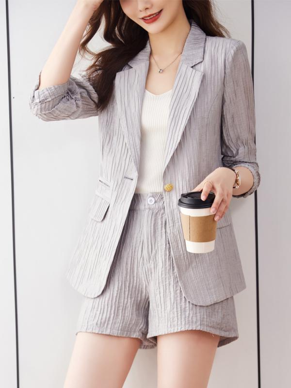 セットアップ レディース 西装 春夏 薄手 七分袖 ジャケット ショートパンツ 2点セット 接触冷感 吸汗速乾 カジュアル 通勤 おしゃれ 部屋着｜bloomelier
