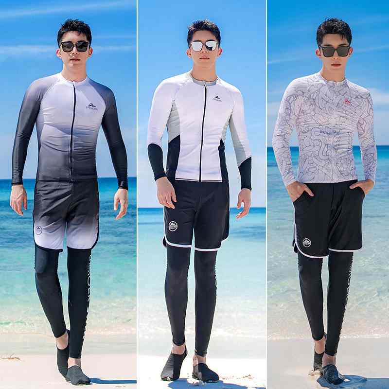 水着 メンズ セパレート 長袖 ラッシュガード 潜水服 フィットネス プール ビーチ 海水浴 温泉 紫外線対策 日焼け防止 速乾 通気性 大きいサイズ｜bloomelier