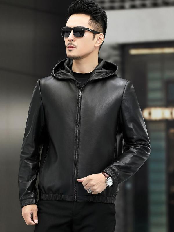 ジャケット メンズ 羊革 フード付き レザージャケット 革ジャン アウター カジュアル 秋 黒 軽量|bloomelier