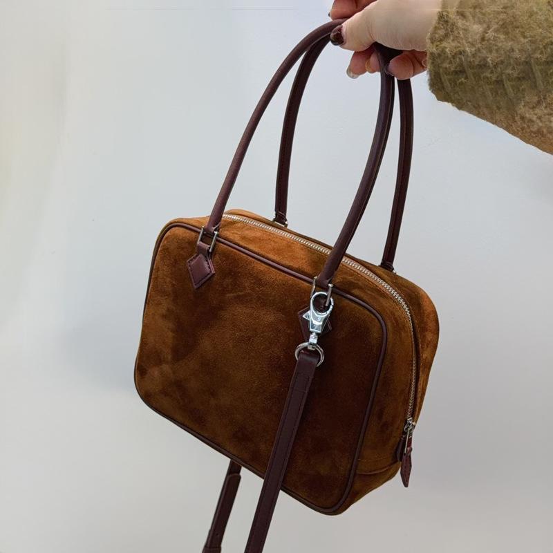 ショルダーバッグ レディース 牛革 スエード 切り替え レトロ 2way 手提げ ハンドバッグ 20cm 28cm 32cm 大容量 スクエア 旅行 通勤 通学 高級感|bloomelier