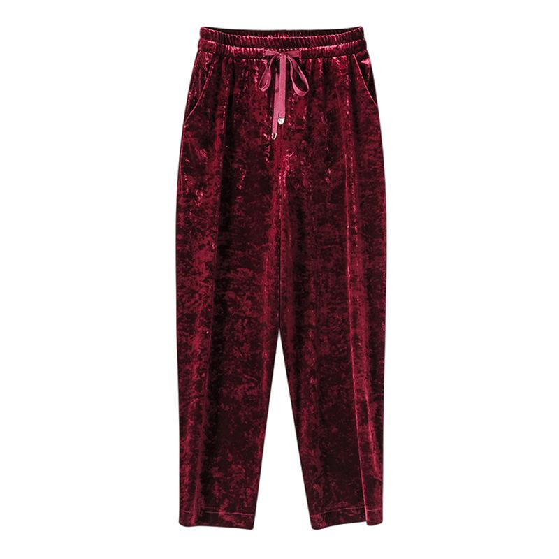 パンツ レディース サルエルパンツ ベルベット 秋 冬 ハイウエスト ゆったり 着やせ 美脚 クロップドパンツ カジュアル テーパードパンツ ウエストゴム 楽ちん｜bloomelier