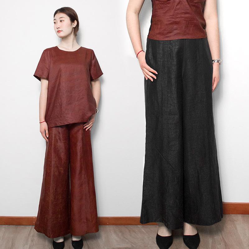 パンツ レディース ワイドパンツ ゆったり 接触冷感 ウエストゴム ハイウエスト ロングパンツ 楽ちん レトロ カジュアル リラックス ボトムス 無地 部屋着｜bloomelier
