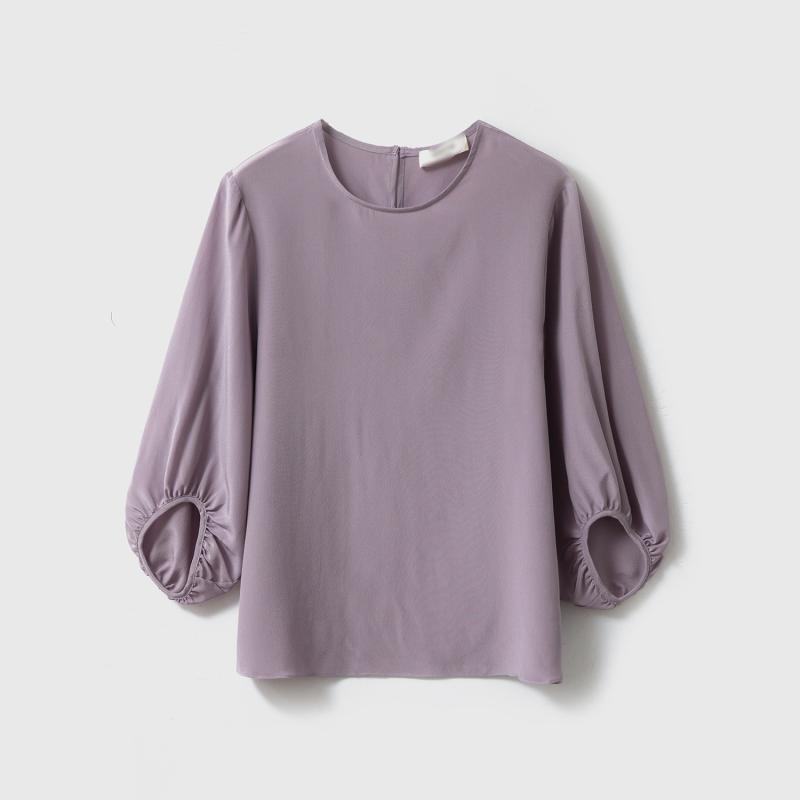 Tシャツ レディース シルク調 接触冷感 ゆったり 五分袖 丸首 トップス カットソー カジュアル 部屋着 通勤 5分袖 無地 薄手｜bloomelier