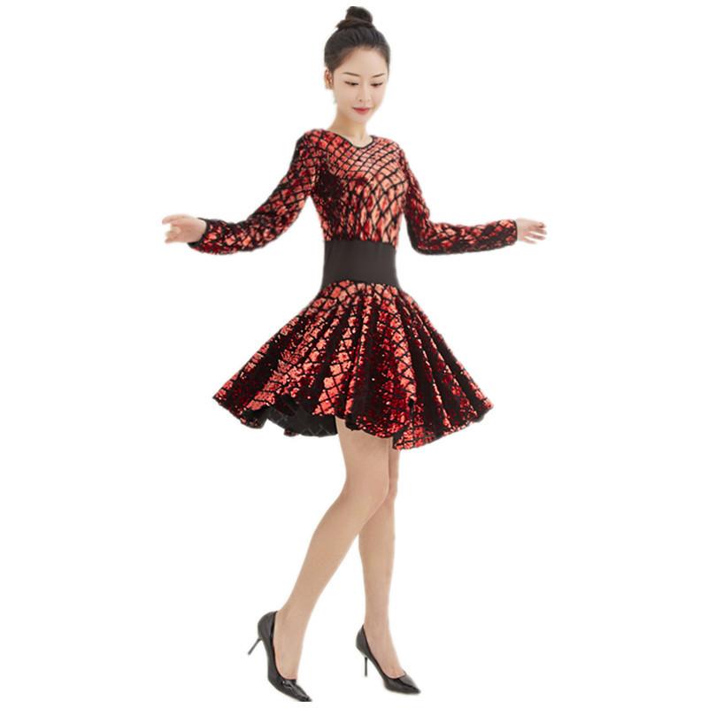 ワンピース キッズ 社交ダンス衣装 ラテンダンス ドレス キラキラ スパンコール レース ノースリーブ ジュニア 女の子 発表会 舞台衣装 ステージ衣装 レッド ミドル丈|bloomelier