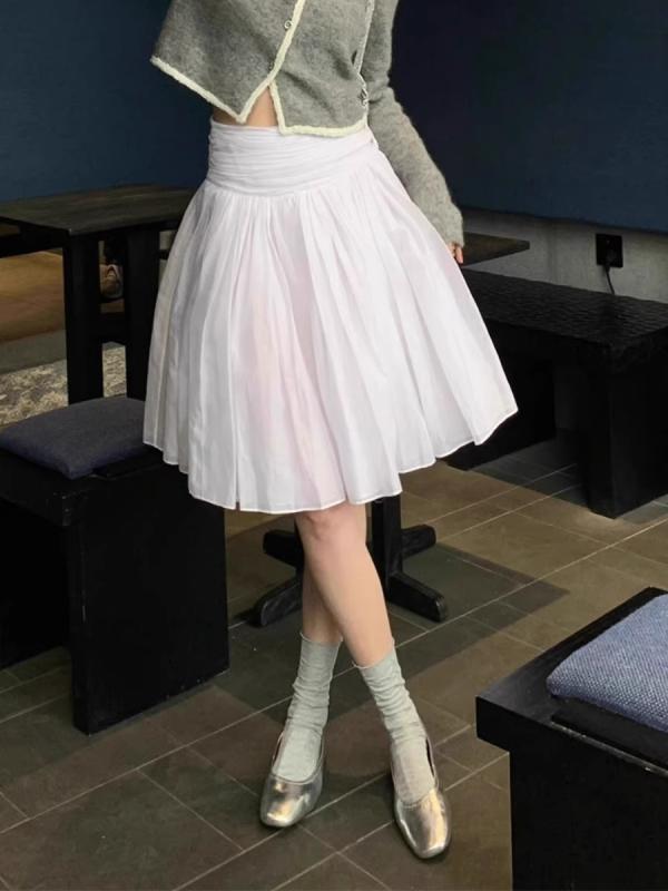 スカート レディース 春夏 ミニ Aライン ティアード プリーツ ボリューム フレンチバレエ風 ハイウエスト 骨格ウェーブ 細見え 通学 通勤用 デート カジュアル ホワイト｜bloomelier