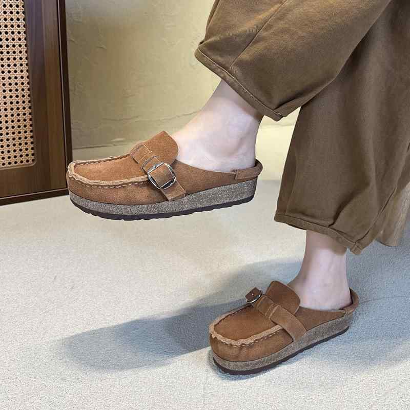 サボサンダル レディース 春夏 撥水スエード バックル付き フラットソール 履きやすい カジュアル ミュール｜bloomelier
