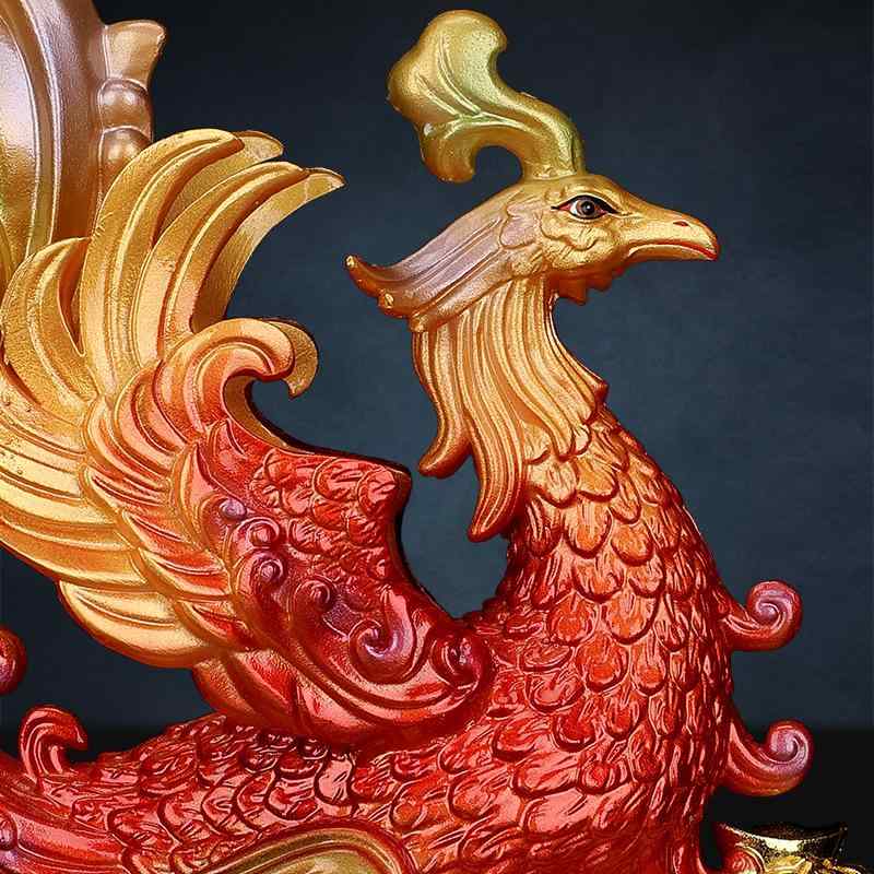 置物 鳳凰 神像 百鳥朝鳳 龍鳳呈祥 ・委漢白玉 工芸品 カラフル ペイント 玄関 リビング オフィス オブジェ 縁起物 風水|bloomelier