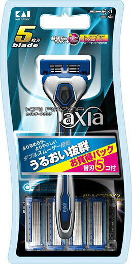 【６０個仕掛ける】【１入れもの分】 貝印 KAI RAZOR axia（カイ なめし革 アクシア） 5枚刃髪剃り ジャズバンド風呂敷き包み 替刃 5個付き添い人×６０個仕掛ける １入れもの分 【置き目品】【dcs】【k】【ご申しつける後送りとどけるまでに1週前後もらい受けるする切っ掛けがございます】【t-k1】