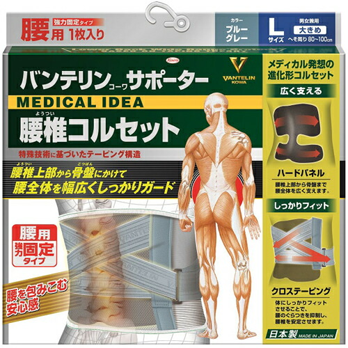 【１６個書き割り】【１容れもの分】バンテリンコーワサポーター 腰椎ガードル 青碧薄墨色 大きめ L大きさ(1枚) 男女兼用×１６個書き割り １容れもの分【定め事品】