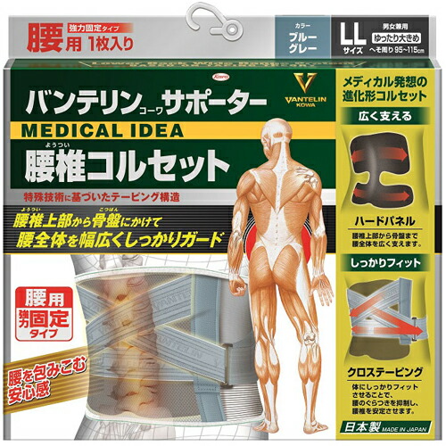 【１６個書き割り】【１容れもの分】バンテリンコーワサポーター 腰椎ガードル 青碧薄墨色 ゆったり大きめ LL大きさ(1枚) 男女兼用×１６個書き割り １容れもの分【定め事品】