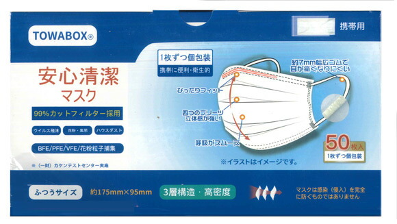 安心清潔マスク ５０枚入り ２０箱セット ふつうサイズ １枚ずつ個包装タイプ 全国マスク工業会 会員認定マーク付き 5周年記念イベントが