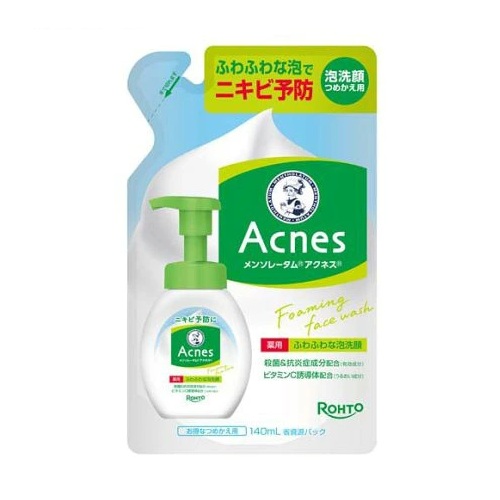 【３６個セット】【１ケース分】 ロート製薬 メンソレータム アクネス 薬用ふわふわな泡洗顔 つめかえ(140ml)×３６個セット　１ケース分【正規品】