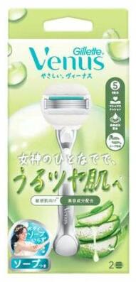 【10個セット】 P&G ジレット ヴィーナス うるツヤ肌 敏感肌むけ 5枚刃 カミソリ ホルダー(1セット)×10個セット【正規品】|ブルームグリーン