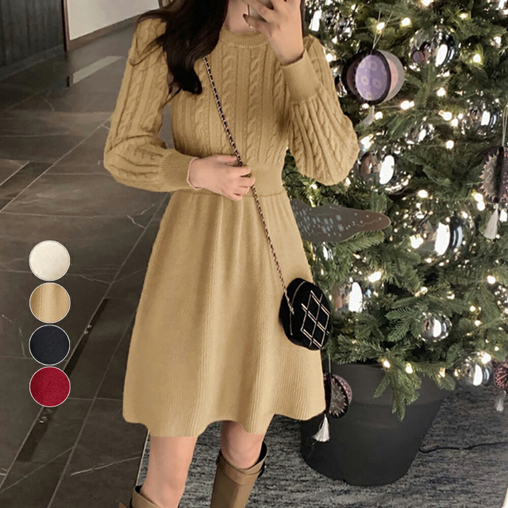 日本製☆イタリア製毛糸使用 FOXEY ケーブル編みニットワンピース