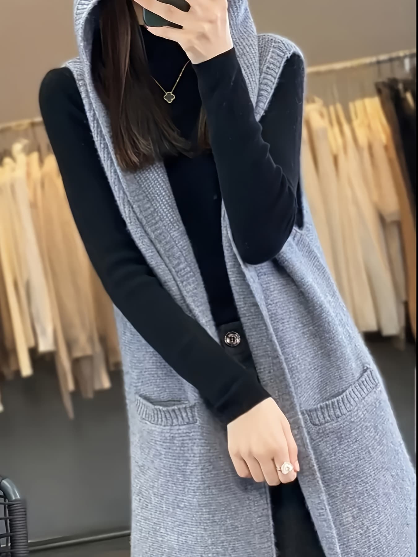 【フーディー】カーディガン レディース ニット フード付き 羽織り トップス チャコール グレー ブラック ゆるニット コーディガン ロング 秋 冬 春 ポケット付き ゆったり 体系カバー 20代 30代 40代