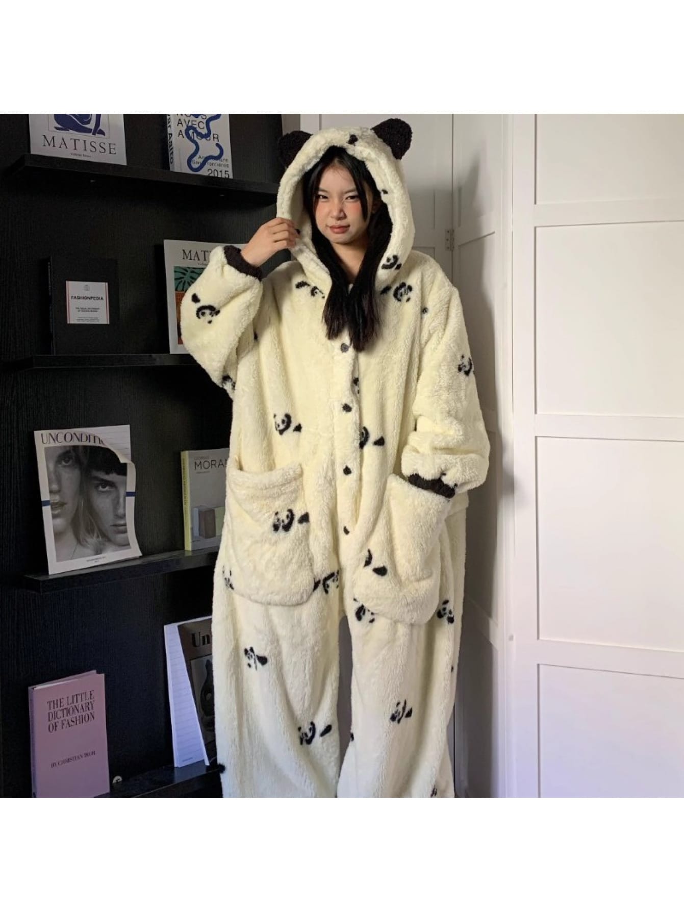 【パンダ】パジャマ レディース 冬 着ぐるみ ルームウェア 珊瑚フリース もこもこ 部屋着 厚手 あったか キャラクター ナイトウェア アニマル 可愛い 防寒 保温
