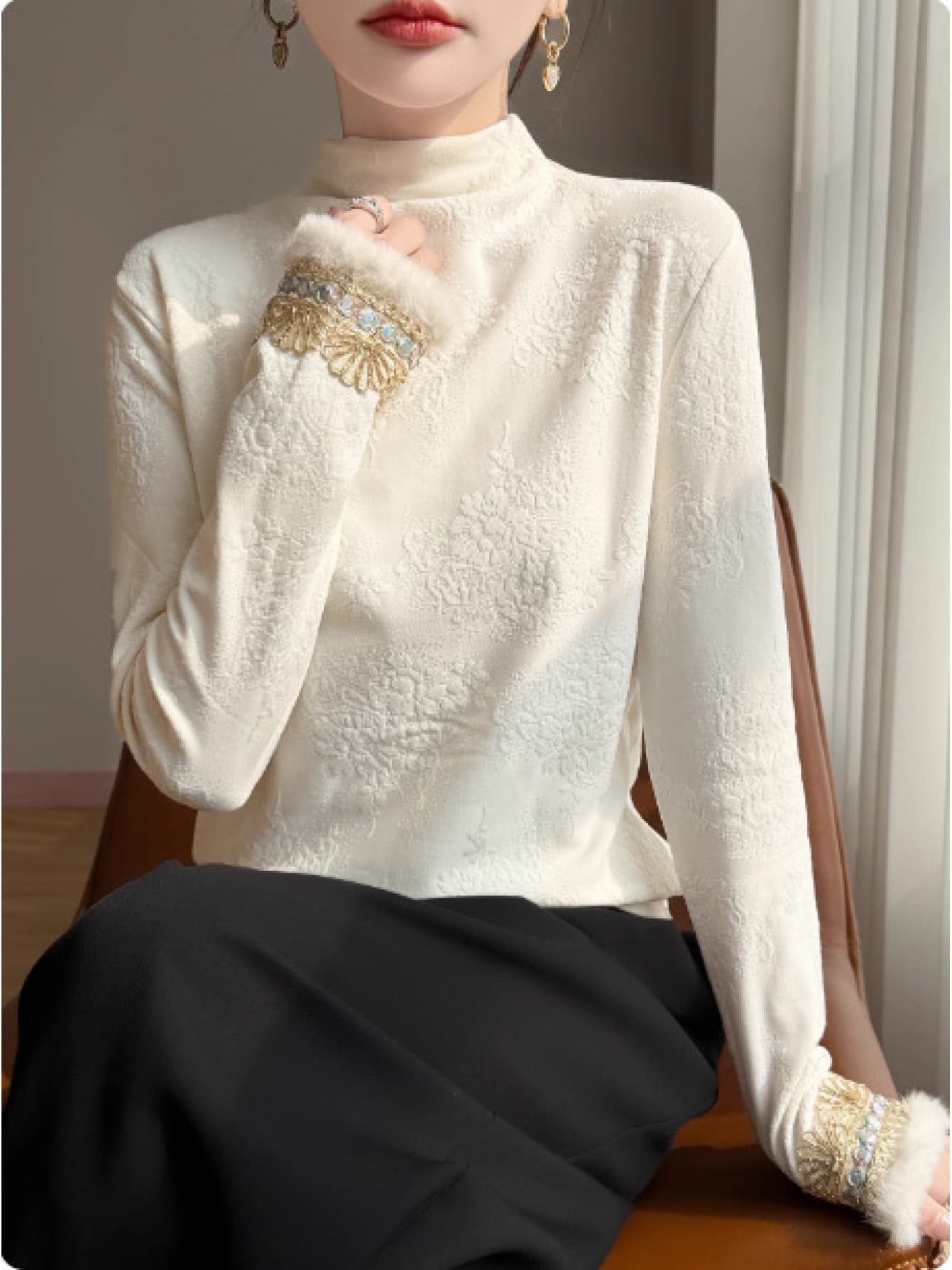 【刺繍入り】ニット セーター レディース ハイネック 長袖 裏起毛 厚手 暖かい トップス プルオーバー チャイナ風 デザイン性 お洒落 秋 冬 防寒 上品