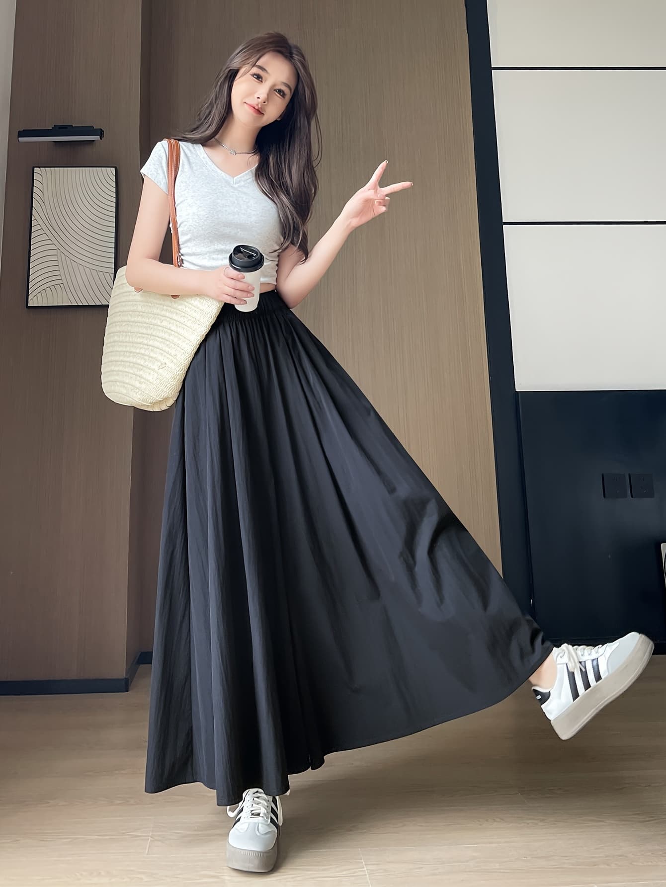 【美脚】ワイドパンツ レディース 春夏 高腰 ゴム ウエスト 伸縮性 無地 カジュアル ボトムス ズボン ゆったり 体系カバー 20代 30代 40代