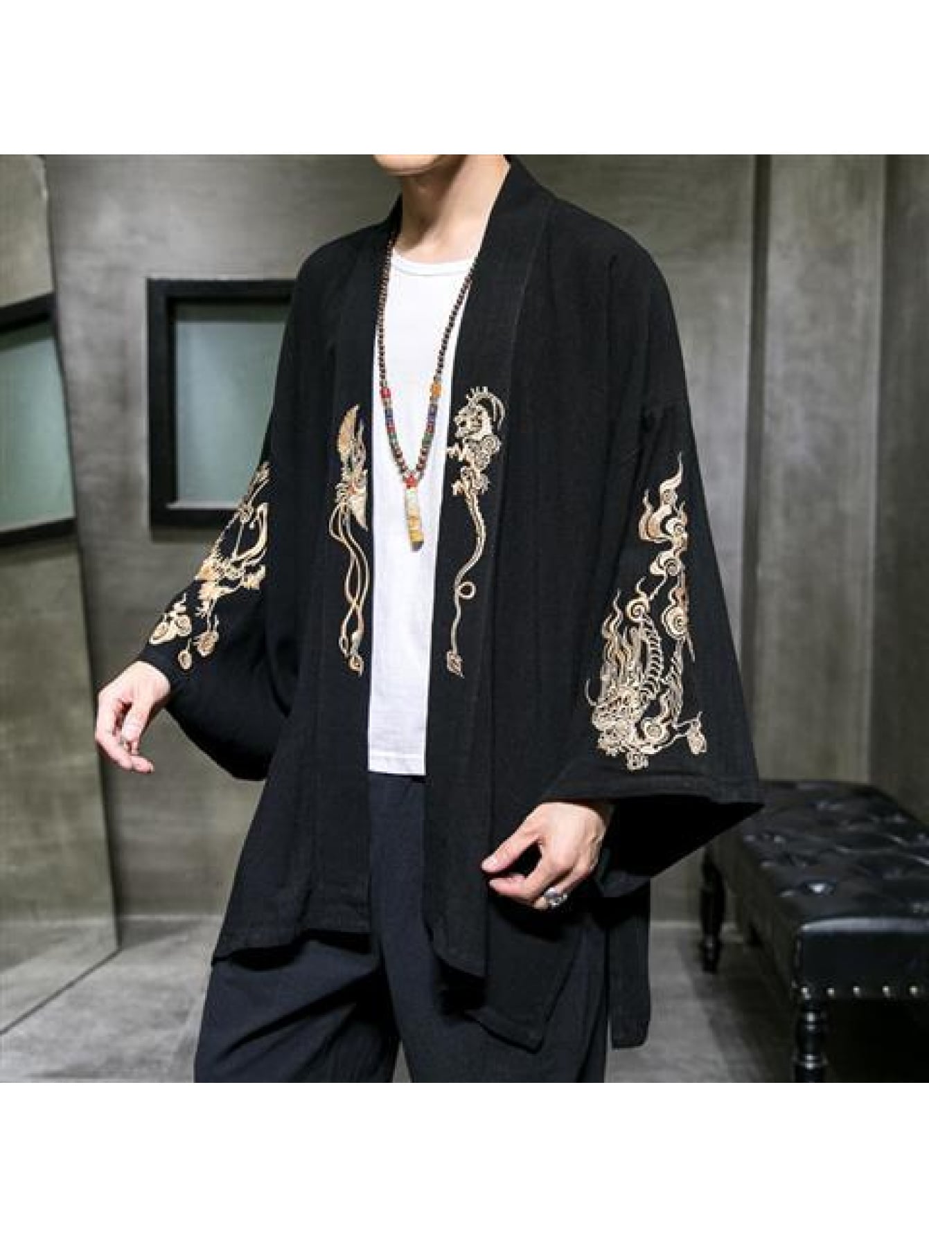 【和風 刺繍 鶴】カーディガン メンズ 羽織 チャイナ風 道袍 和式 和服 甚平風 ゆったり 大きいサイズ 秋物 部屋着 個性的 カジュアル ライトアウター 7分袖