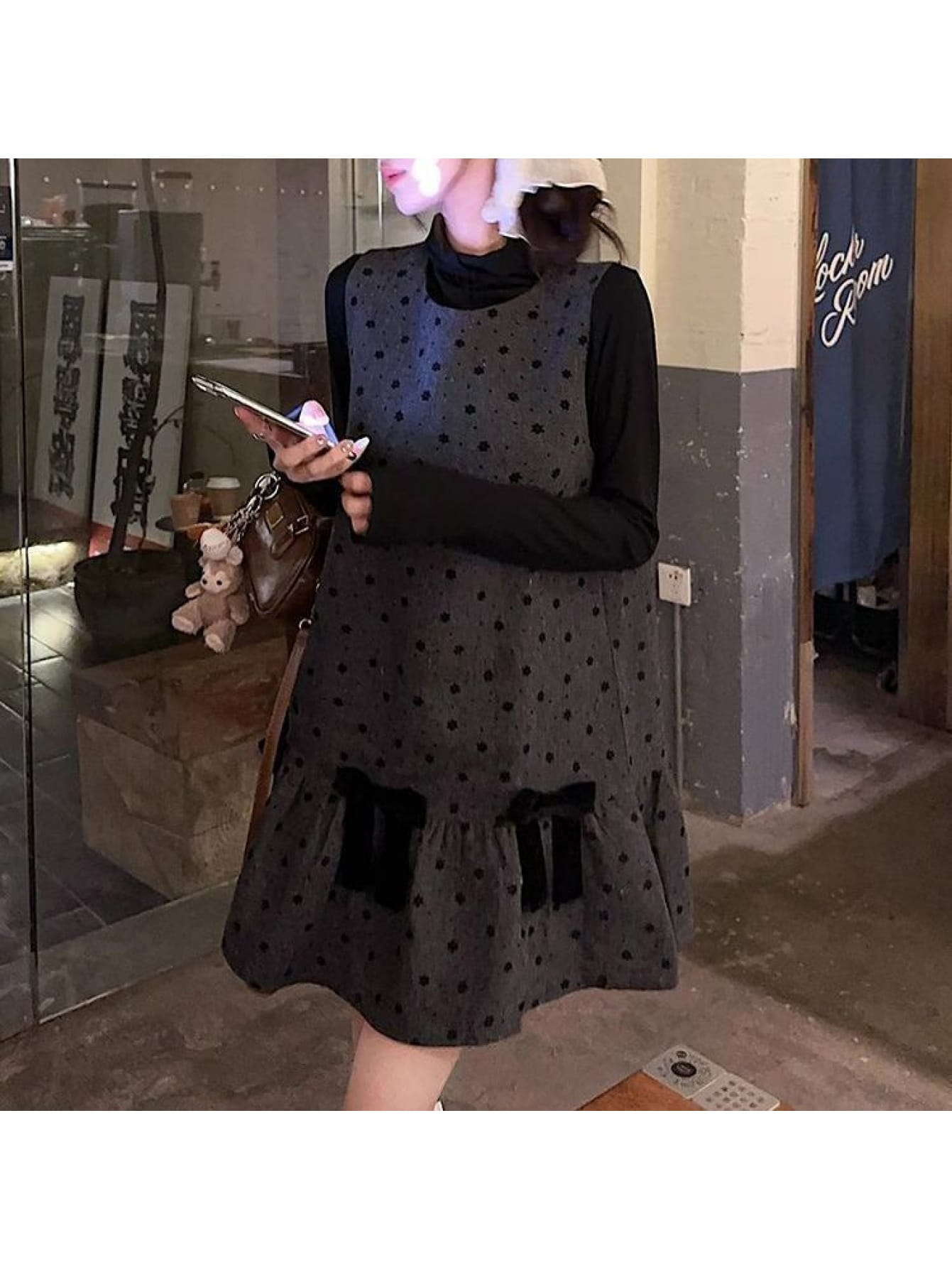 【2点セット】 ジャンパースカート 長袖Tシャツ セットアップ レディース 秋 冬 着痩せ 重ね着 レイヤード ロング丈 カジュアル きれいめ 大人