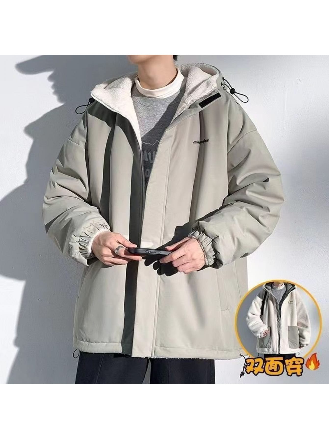 【リバーシブル】中綿ジャケット メンズ アウター 裏起毛 厚手 マウンテンパーカー 防寒 暖かい ブルゾン ボアジャケット コート カジュアル 冬服