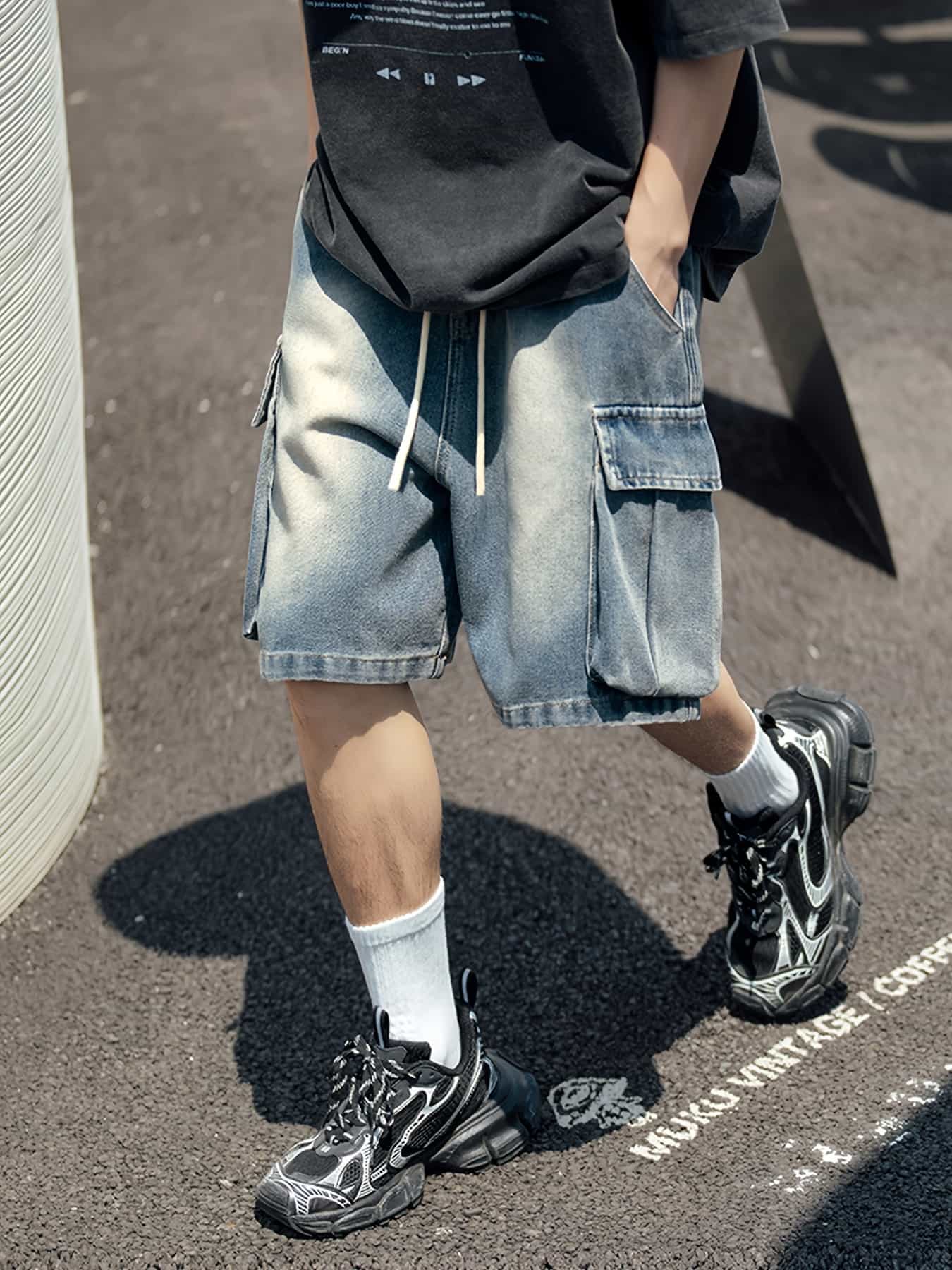 【デニム風】ショートパンツ メンズ ハーフパンツ カジュアル ワイドパンツ ゆるめ 夏 ビーチパンツ 海パン シンプル 無地 おしゃれ 部屋着 ルームウェア ボトムス 春 夏 新作