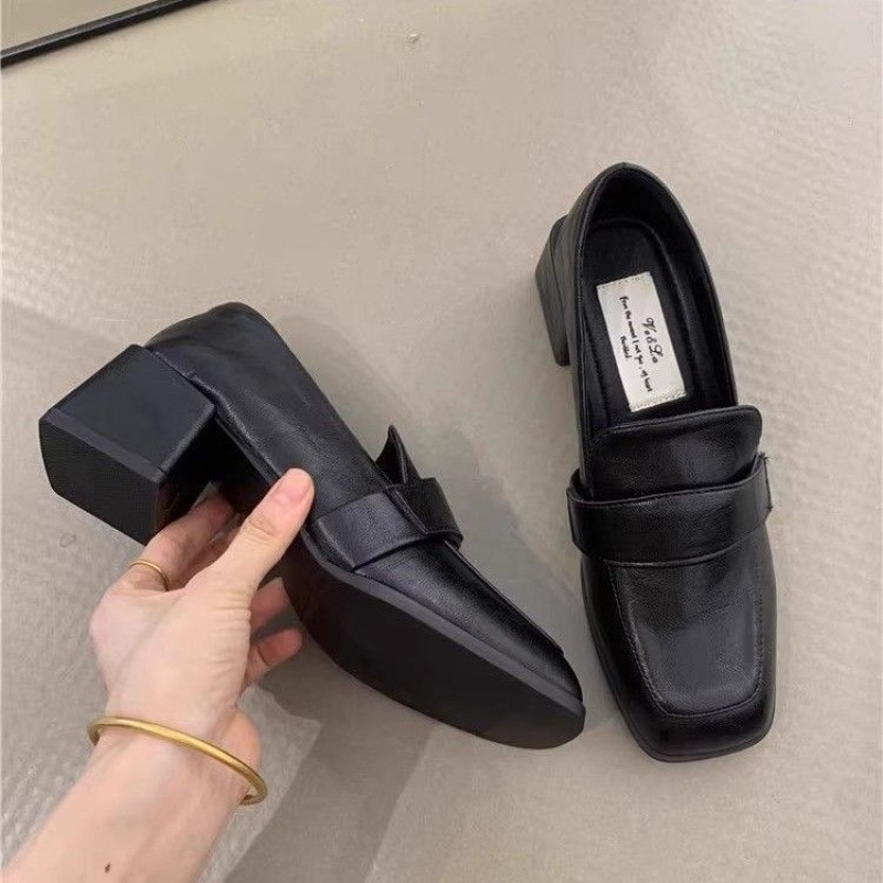 【痛くない】ローファー レディース パンプス スクエアトゥ チャンキーヒール 太ヒール 中ヒール 5cm 通勤 オフィス ビジネス 黒 疲れにくい 歩きやすい クッション 柔らかい 走れる 冠婚葬祭 フォーマル 就活 リクルート 結婚式 入学式 卒業式 22.5 25.0 ブラック