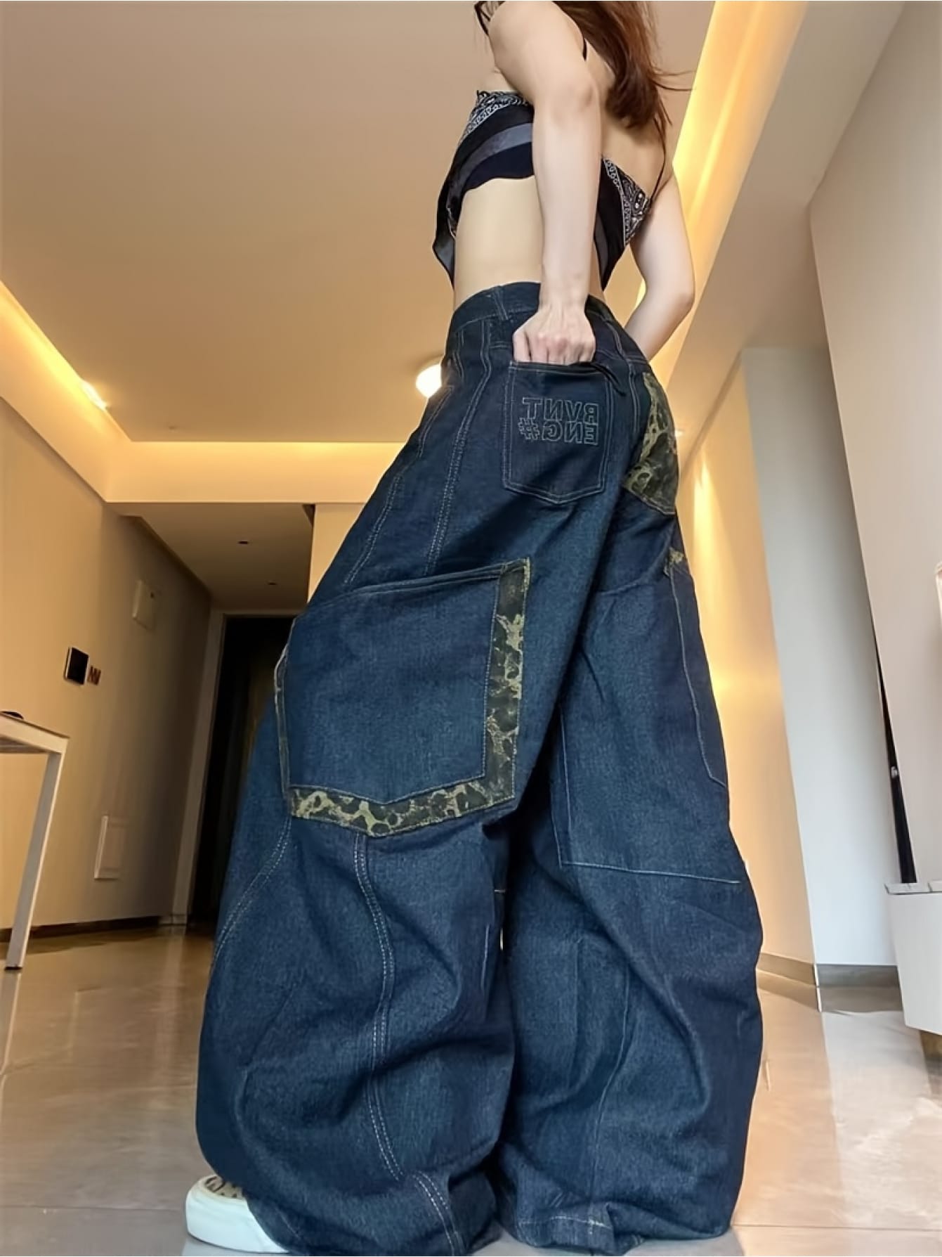 【レオパード柄】 デニム ワイドパンツ レディース 豹柄 切り替え ジーンズ ジーパン 立体裁断 カーブパンツ バルーンパンツ ストリート系 Y2K アメカジ ヴィンテージ風 大きいサイズ ゆったり 体型カバー 着痩せ ダンス 衣装 ボトムス ズボン ロング ビッグポケット