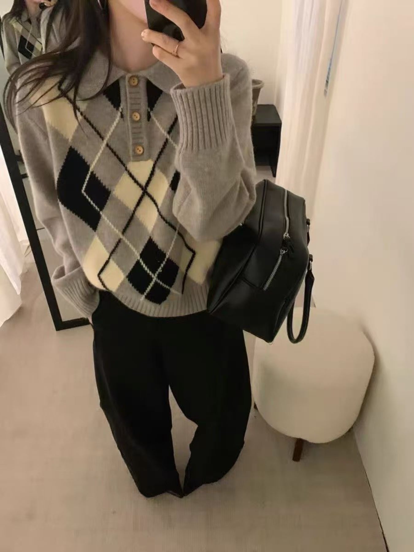 【カーディガン】 ニット カーディガン レディース ストーン柄 襟付き シャツ風 トップス 重ね着 秋冬 制服 スクール カジュアル オフィス 通勤 通学 お洒落 20代 30代 40代