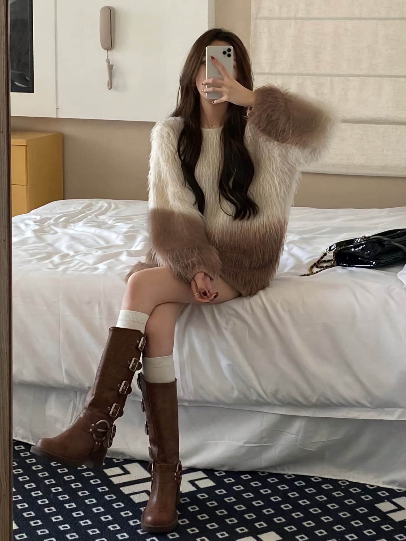 【グラデーション】ニット セーター レディース 秋冬 フェイクミンク シャギーニット クルーネック プルオーバー ゆったり ゆるニット トップス カジュアル おしゃれ きれいめ