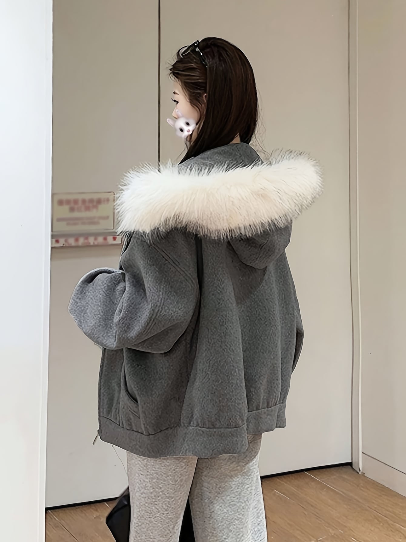 【裏起毛で暖かい】パーカー レディース フード付き フェイクファー ジップアップ スウェット 厚手 トレーナー アメリカン レトロ カジュアル 羽織り 防寒 秋冬 グレー ゆったり