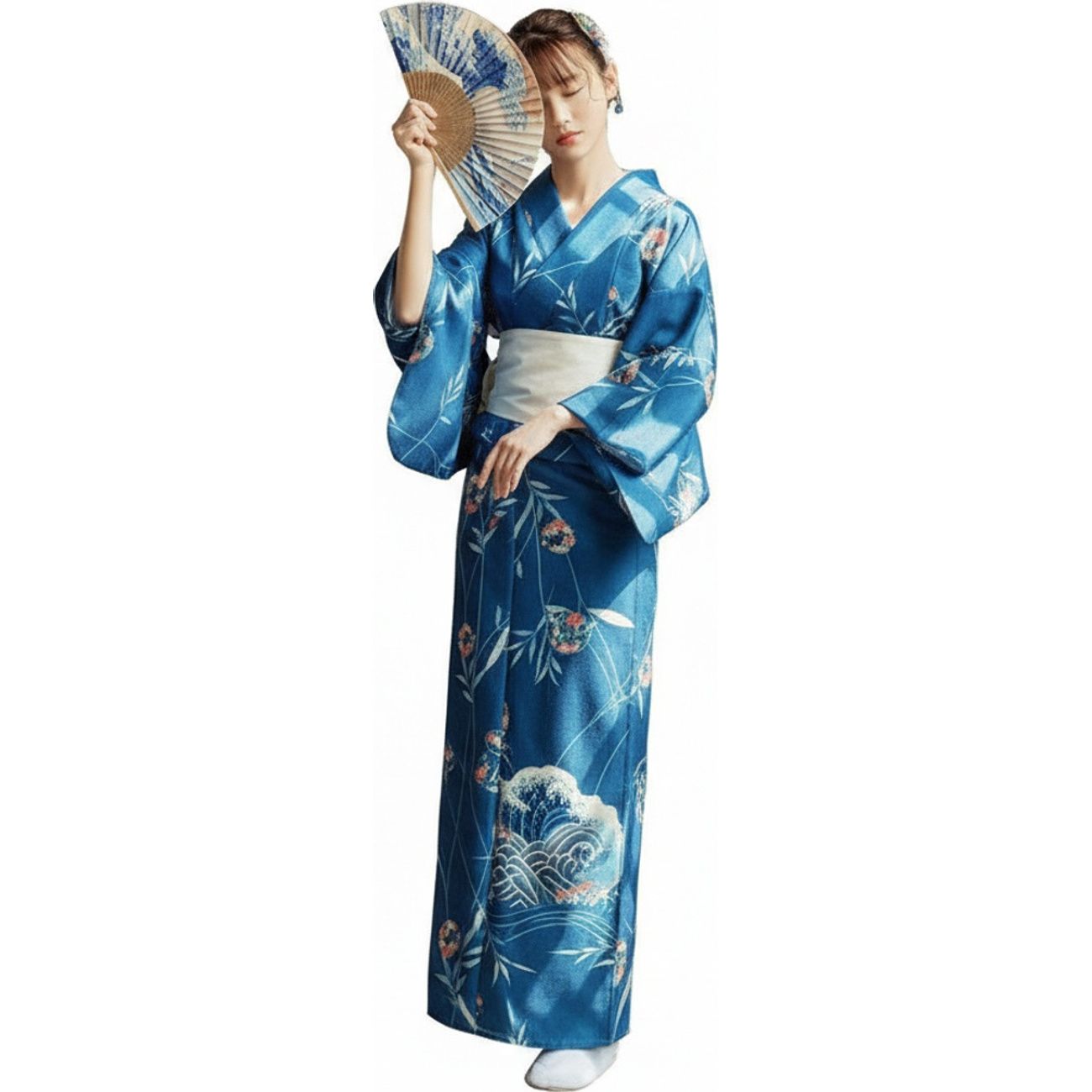 【浮世絵波柄】 着物 レディース 浴衣 和装 和風 ワンピース レトロ モダン 大人用 ロング丈 サテン風 光沢感 艶 和柄 きもの ユカタ 部屋着 ルームウェア パジャマ 寝巻き 楽ちん 体型カバー 着痩せ 細見え 夏祭り 花火大会 盆踊り 演劇 舞台衣装 コスチューム